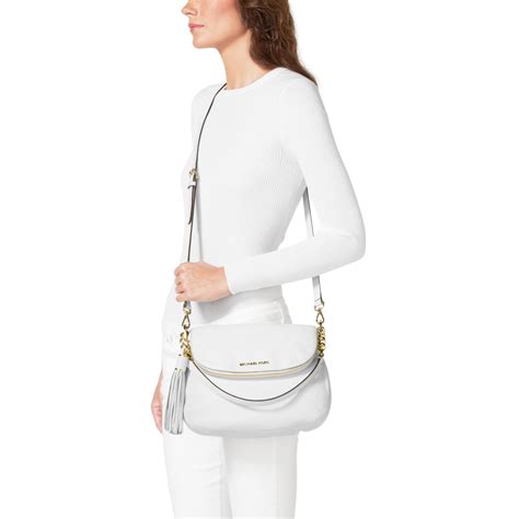 michael kors medium optic white bedford tassel leather shoulder bag